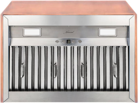 30 Inch Copper Island Mount Range Hood 610 CFM LED Lights Dishwasher-Safe Baffle Filters