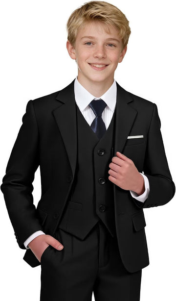 Boy's Suit Formal Slim Fit 5 Pieces Toddler Suit Set Wedding Outfit