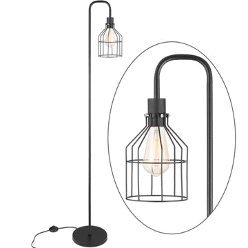 Floor Lamps, Industrial Frosted Black Floor Lamp with Cage Lampshade, On-Off Switch, Modern Indoor Pole Light, Study