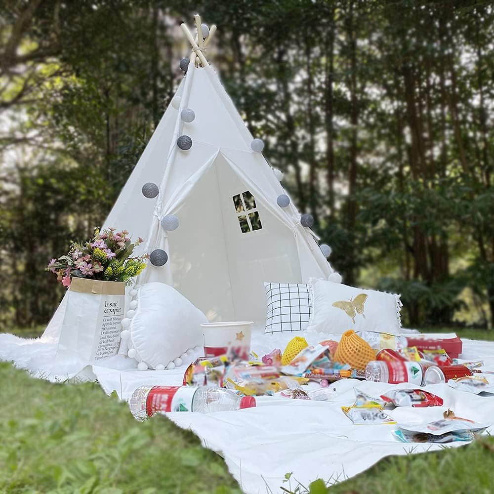 Teepee Tent for Kids-Portable Children Play Tent Indoor Outdoor (White)