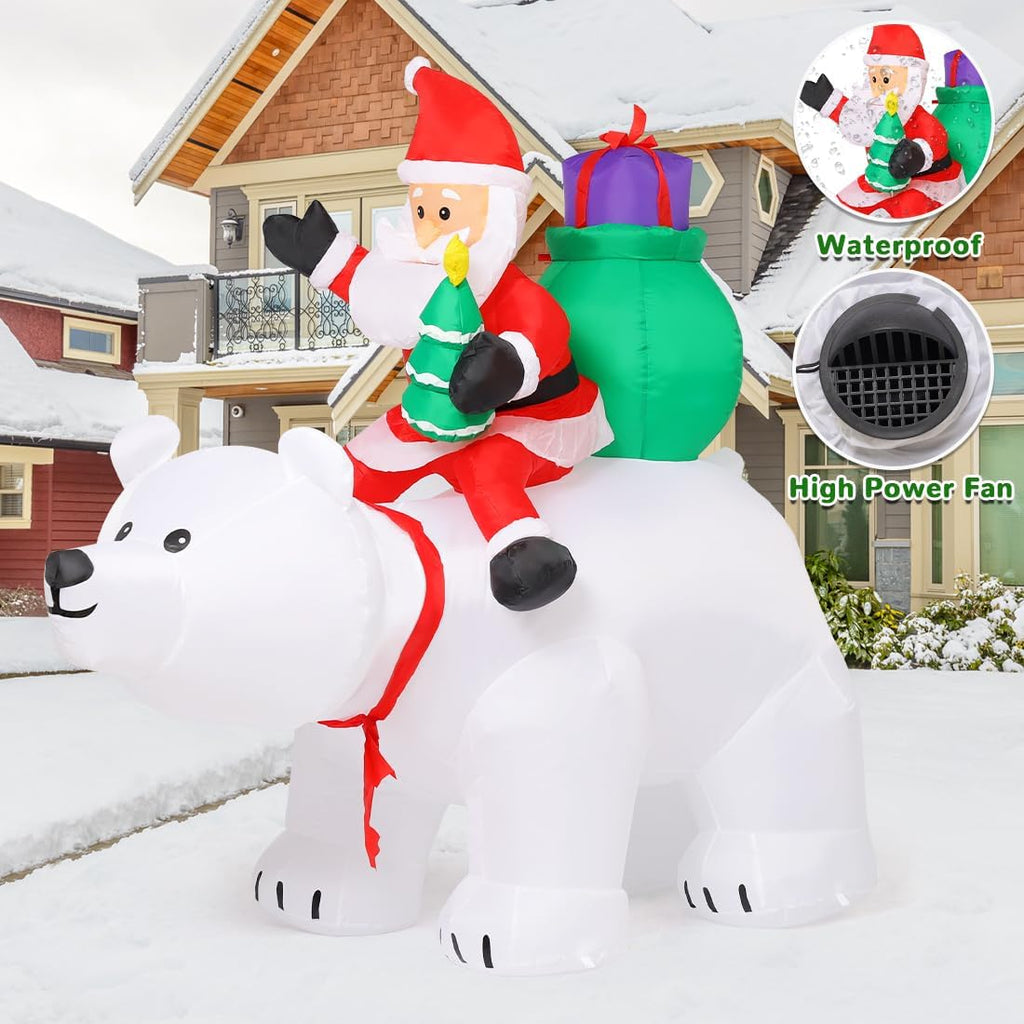 6 FT Christmas Inflatables Santa Clause Riding Bear with Shaking Head Outdoor Decorations Blow Up Yard Decor with LED