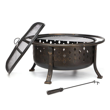 36 Inch Fire Pits for Outside Outdoor Wood Burning Firepit with BBQ Grate Large Heavy Duty Steel Firepit Bowl Bonfire