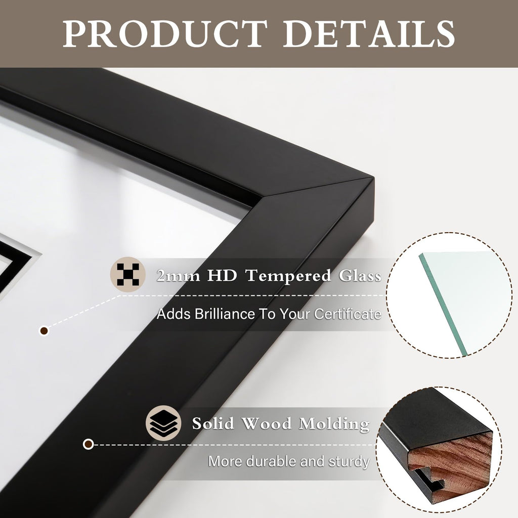 11x14 Diploma Frame Mat for 8.5x11 Certificate, Wood/Glass