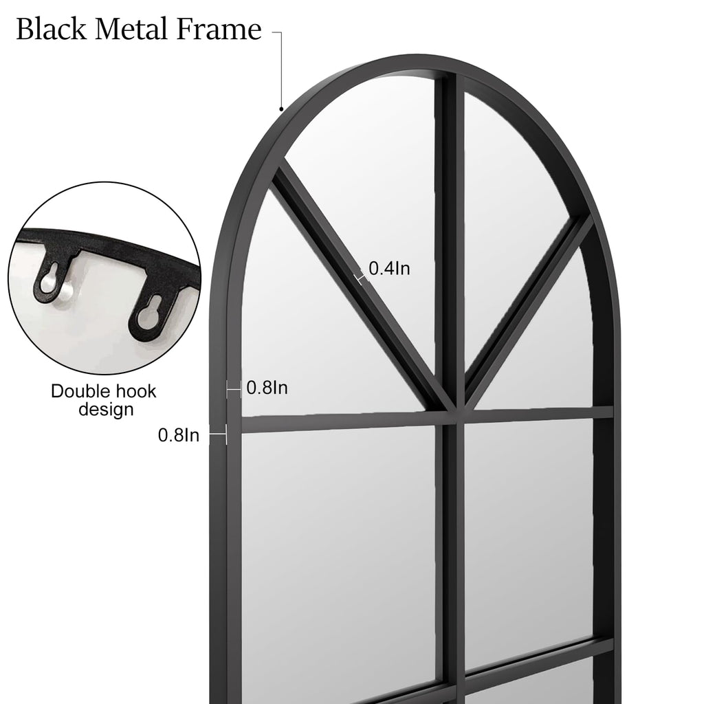 Windowpane Full Length Mirror, 56×22" Black Arch Body Wall Mirror