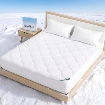 Cooling Mattress Pad King, Breathable Quilted Fitted Mattress Protector | 3D Air Fabric Bedding Topper 6-Layers