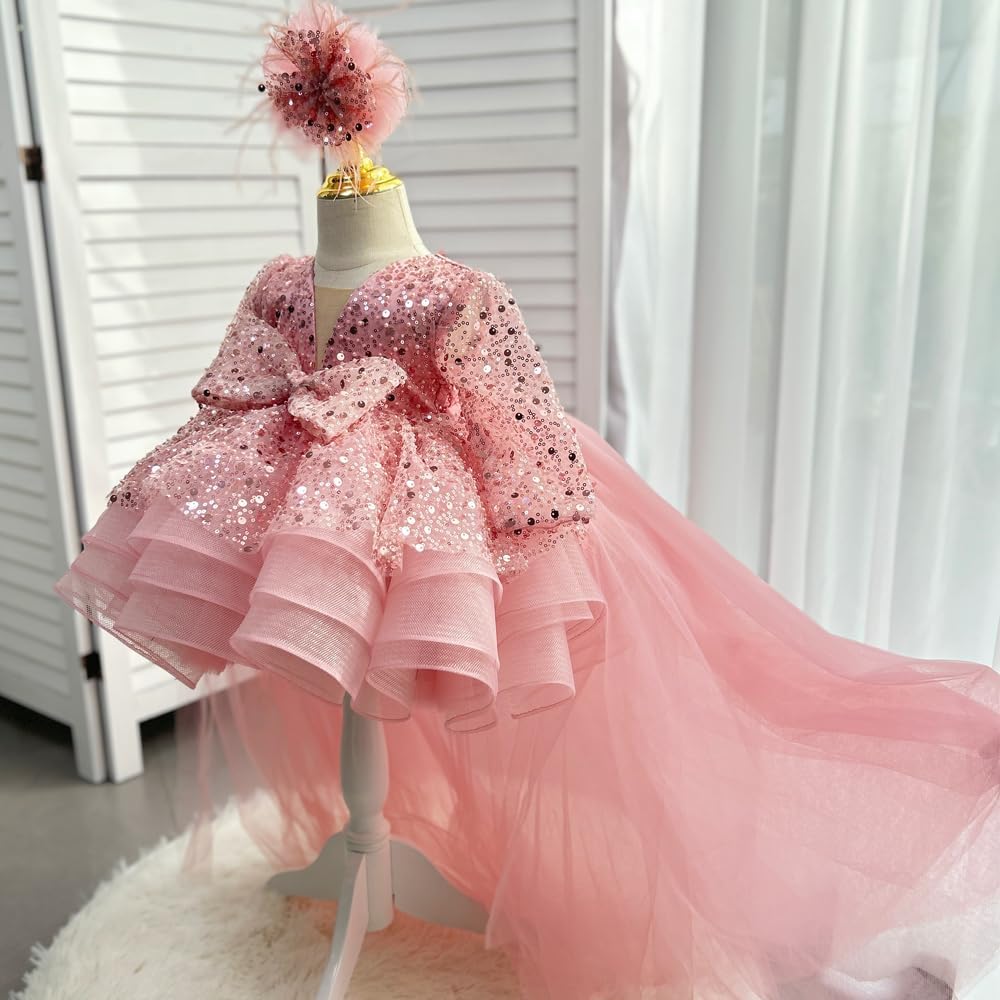 Baby Girl Pageant Dress Sequins Embroidered Lace Toddler Flower Dress
