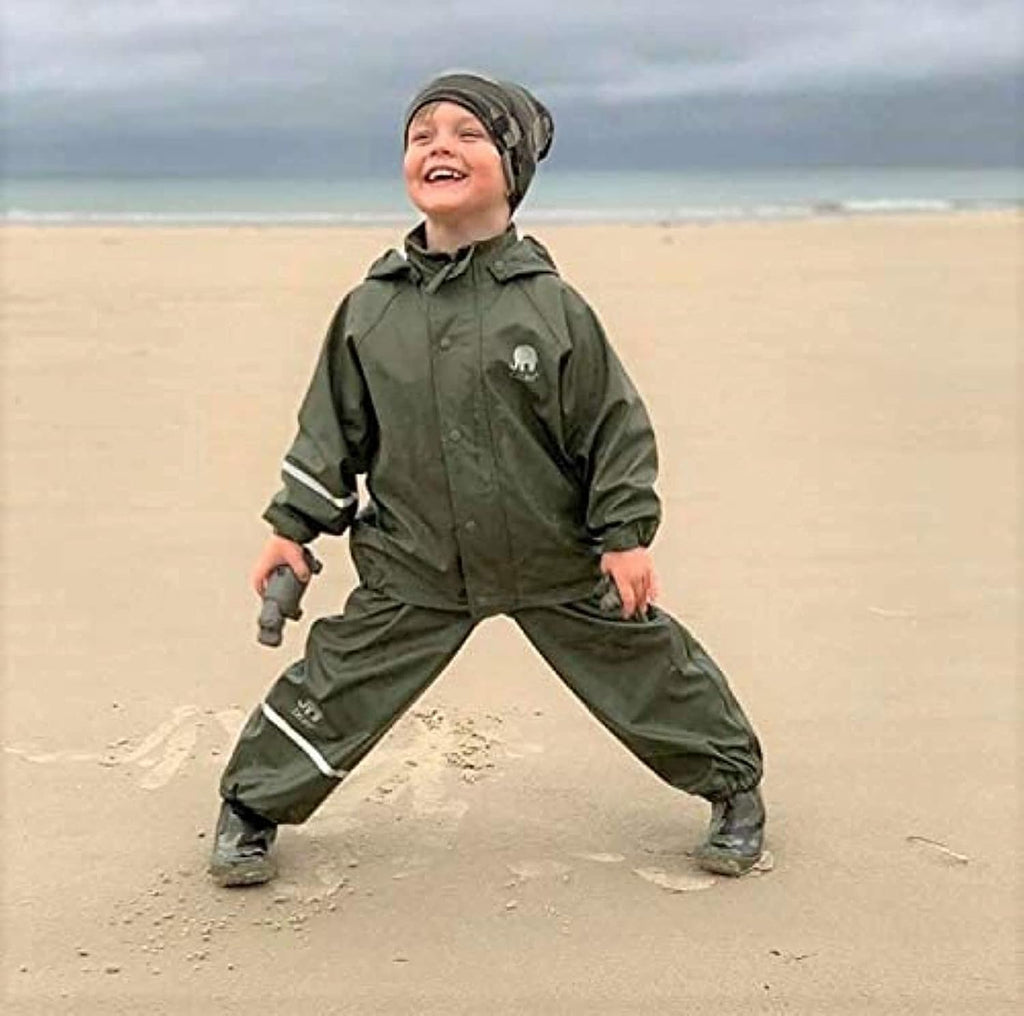 European Kids Rain, Mud and Snow Suit for Boys Girls with Detachable Hood, Waterproof 2 Pcs Rain Set or Onepiece