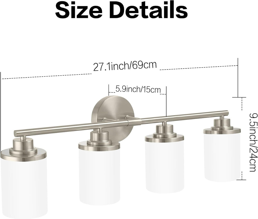 Bathroom Light Fixtures,Brushed Nickel Bathroom Lights,4-Light Vanity Light,Bathroom Light Over Mirror,Modern
