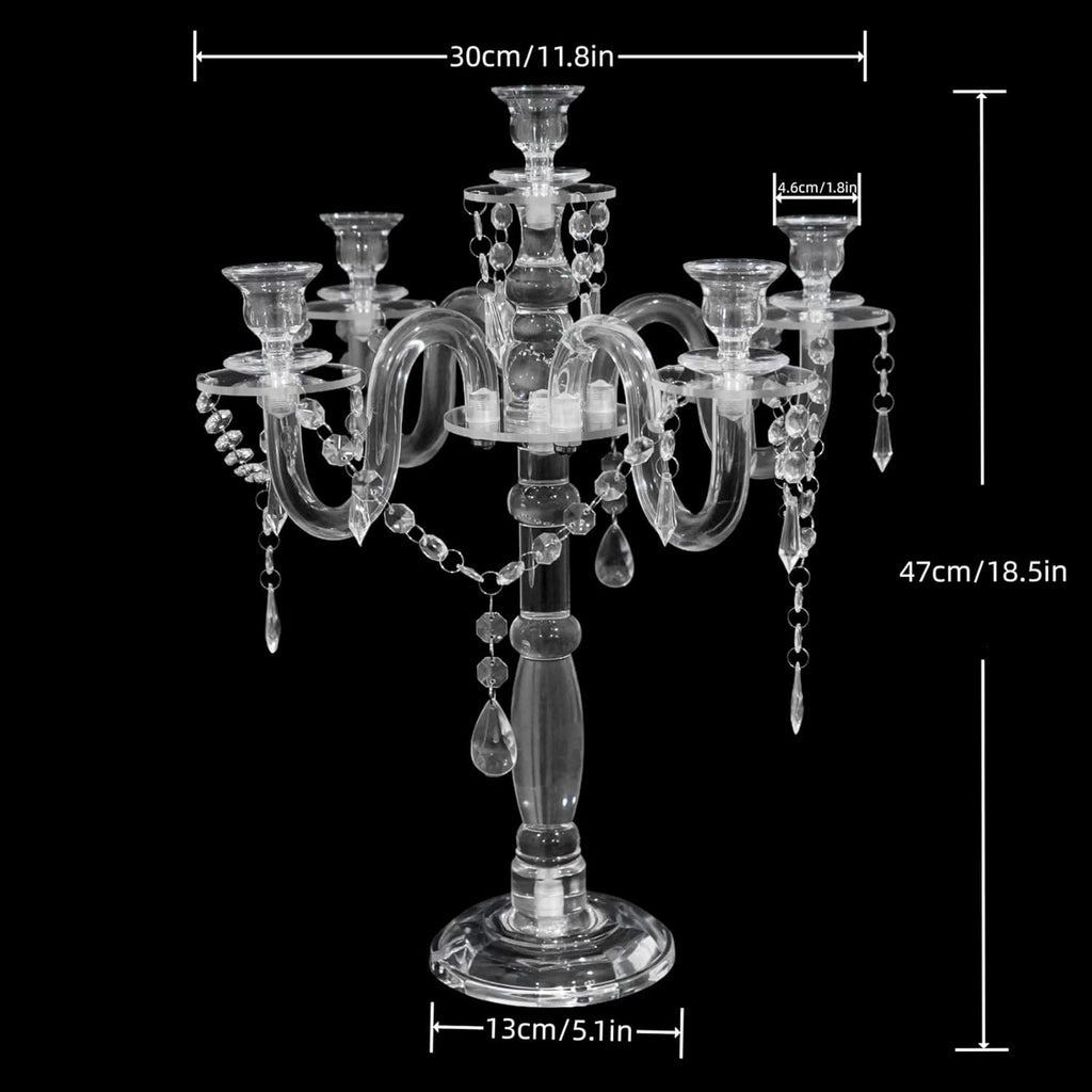 Acrylic Candelabra Centerpieces for Tables, 18.5in Tall 5 Arm Acrylic Candle Holder for Taper LED Candles, Clear