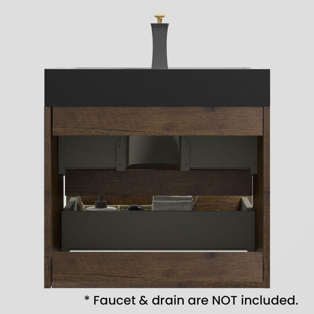 24" Floating Bathroom Vanity with Black Sink, Modern Bathroom Cabinet with Top and Soft Close Drawers