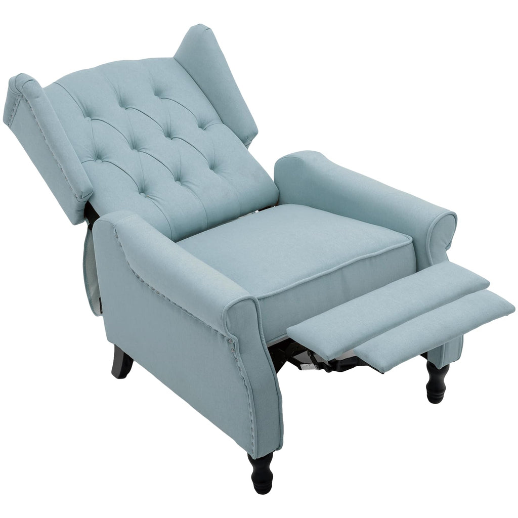 Pushback Recliner, Modern Accent Arm Reclining Sofa, Fabric Wingback Chair, Light Blue