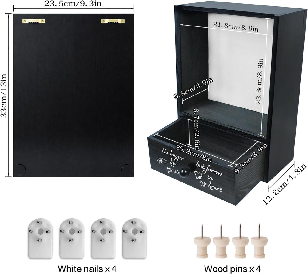 Pet Memorial Shadow Box 9.3x13 with Deep Drawer for Loss of Dog Gift Black