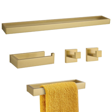 Brushed Gold 5-Pieces Bathroom Hardware Set Towel Bar Set, Stainless Steel Bathroom Hardware 23.6 Inch Towel Bar Towel