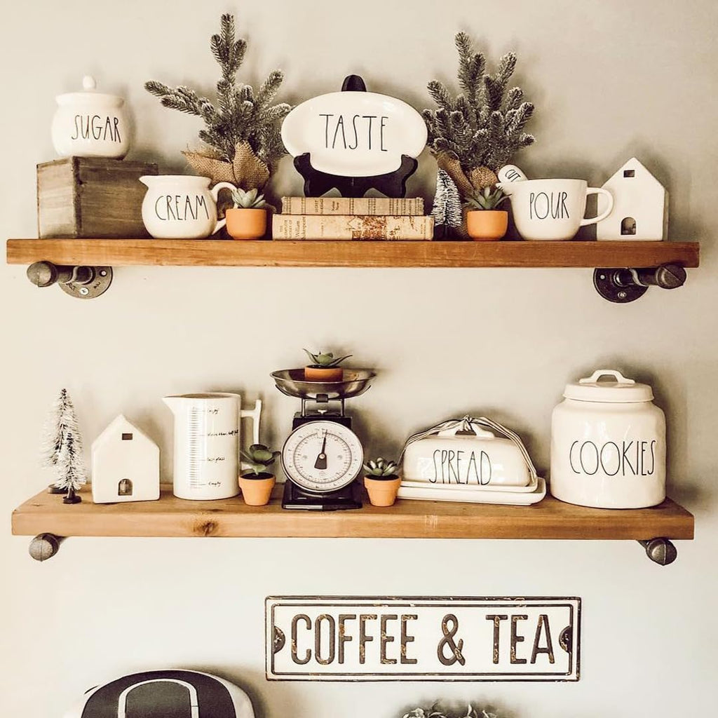 36 inch Industrial Pipe Floating Shelves, Rustic Wood Wall Shelf