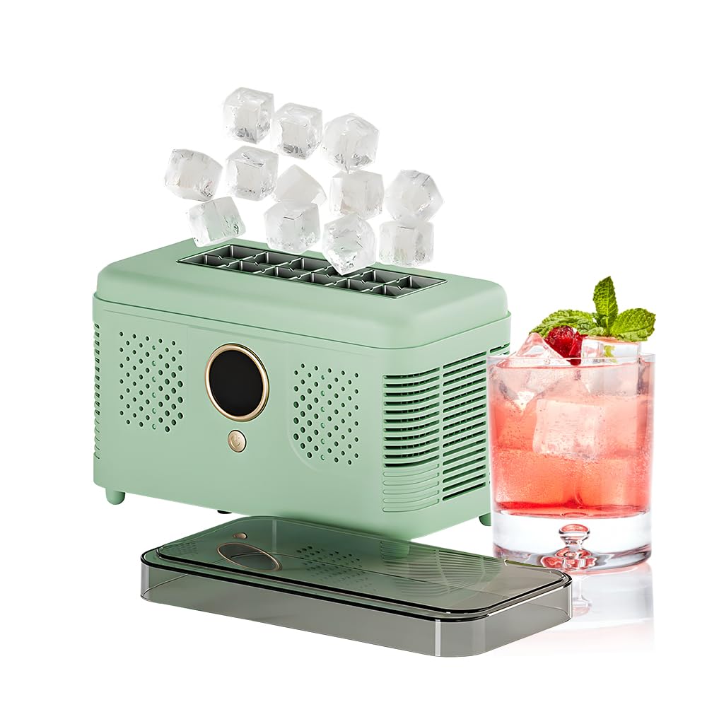 Portable Ice Maker, Fast Ice Making, Quiet, Energy-Efficient, with Ice-Cubes Detachment Rack and Removable Top Cover