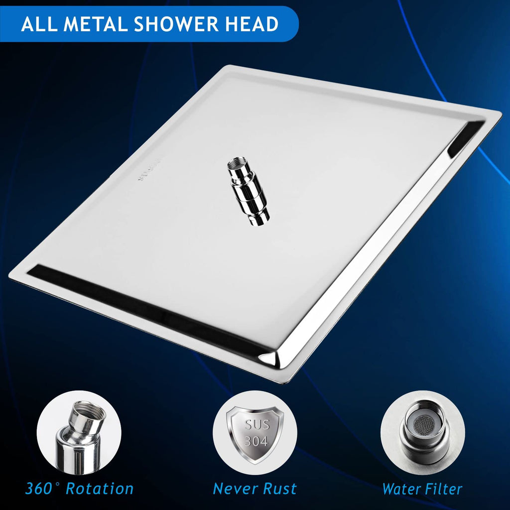 Oversize Rain Shower Head - High Flow Square Rainfall Showerhead - Waterfall Full Body Coverage - Universal Ceiling