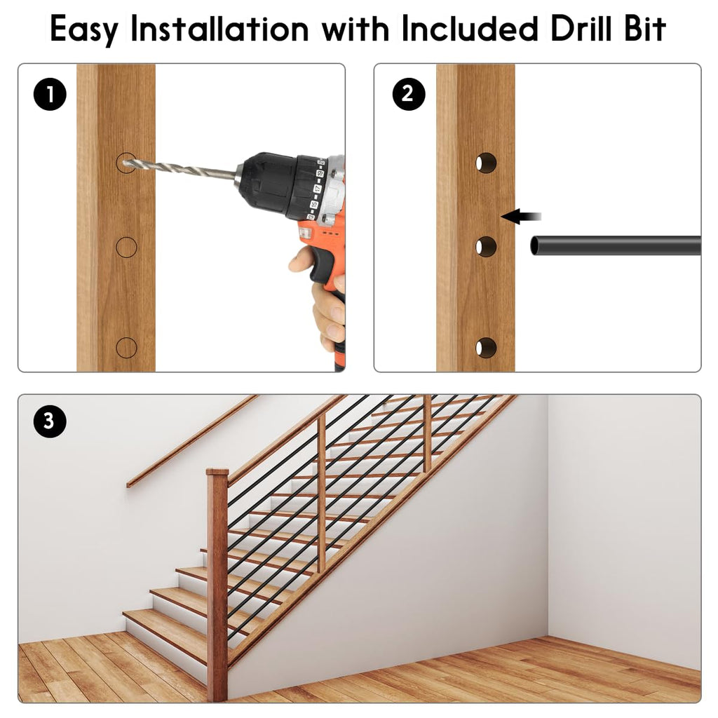 7 Pack 4.7 FT x 5/8 inch Iron Horizontal Balusters for Stair Indoor