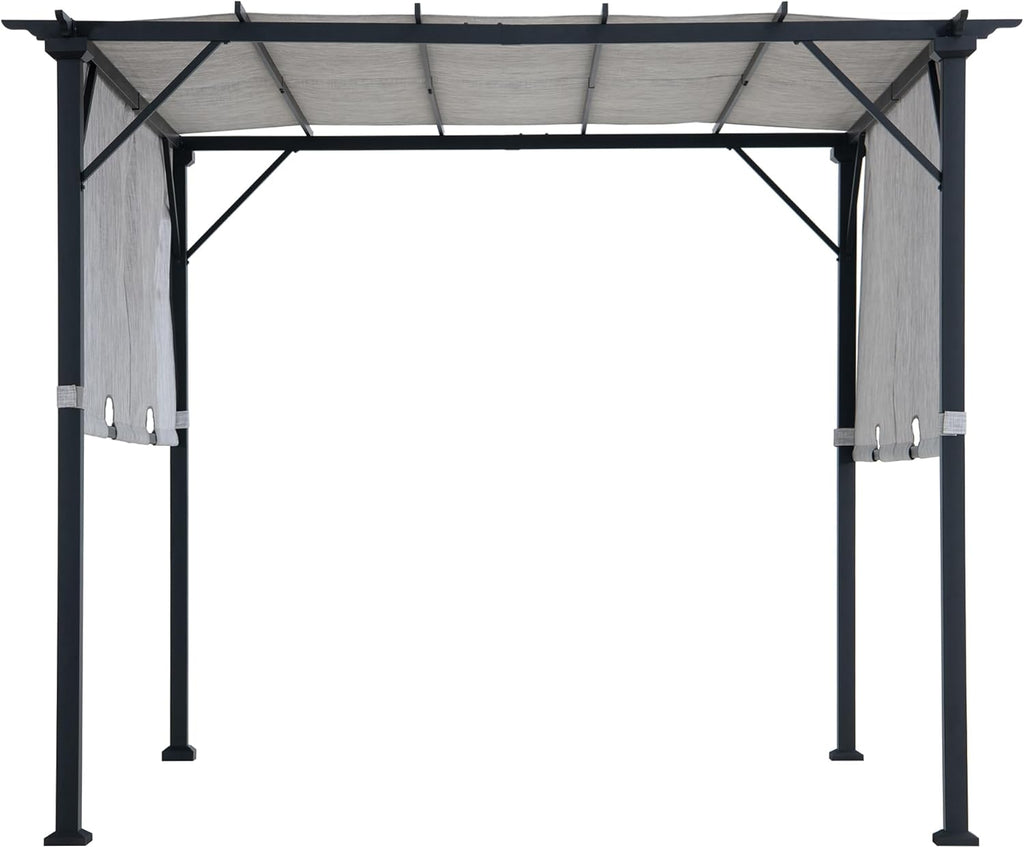 9 x 9 ft. Pergola, Outdoor Patio Matte Black Steel Classic Frame Pergola with Retractable White Canopy Shade for