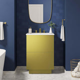 24-Inch Modern Bathroom Vanity with Sink – White & Gold Finish, Ceramic Basin and Storage Drawer