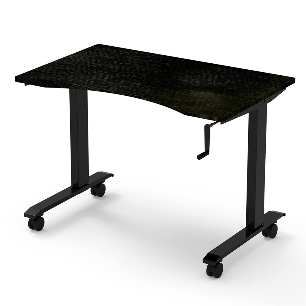 Crank Adjustable Height Rolling Standing Desk (Charcoal Frame/Curved Black Coffee Bamboo Top, 48" Wide)
