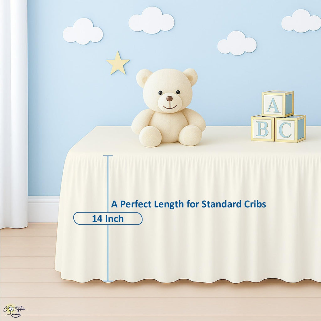 Ivory Infrant Crib Bed Skirt Dust Ruffle with Split Corner, 100% Natural Cotton Nursery Crib Toddler Bedding Skirt