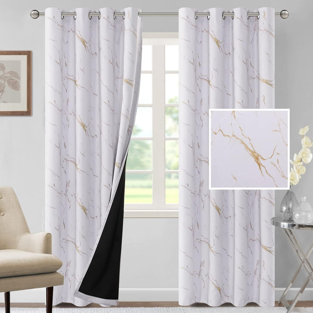 100% Blackout Curtains 84 inch Length 2 Panels Set Marble Designs Printed Drapes Thermal Curtains for Bedroom with