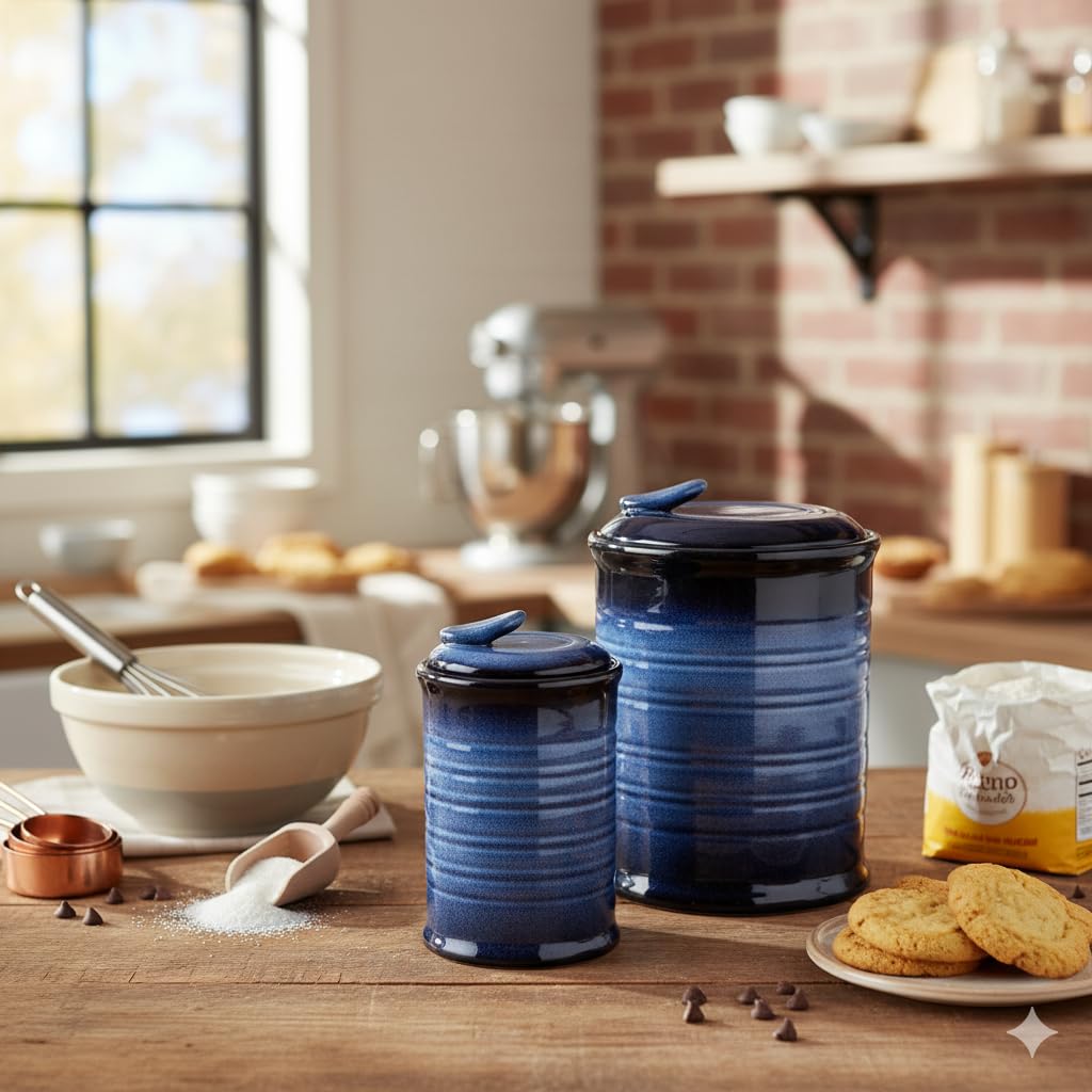 Food Storage Jar, Ceramic Canister Sets for The Kitchen, Set of 4, Blue