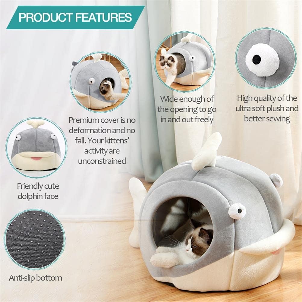 Cat Beds for Indoor Cats - Cat Bed Cave with Removable Washable Cushioned Pillow, Soft Plush Premium Cotton No