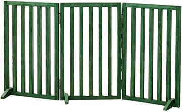 Wooden Dog Gate with Stands, Adjustable Green Doorways Pets Safety Fence