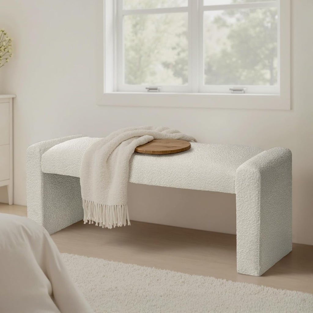47" End of Bed Bench, Modern Fabric Upholstered Entryway Bench, Footrest Stool Accent Bench with Solid Wood Frame