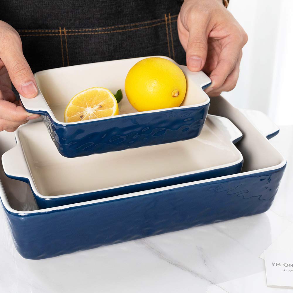 Baking Dish Set of 3 Nonstick Bakeware Set with Handles, Dark Blue