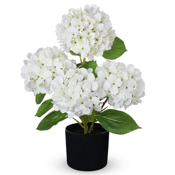 White Hydrangea Artificial Flowers in Pots 19.7" Four-Head Faux Silk Hydranges Flower Arrangements for Indoor Home
