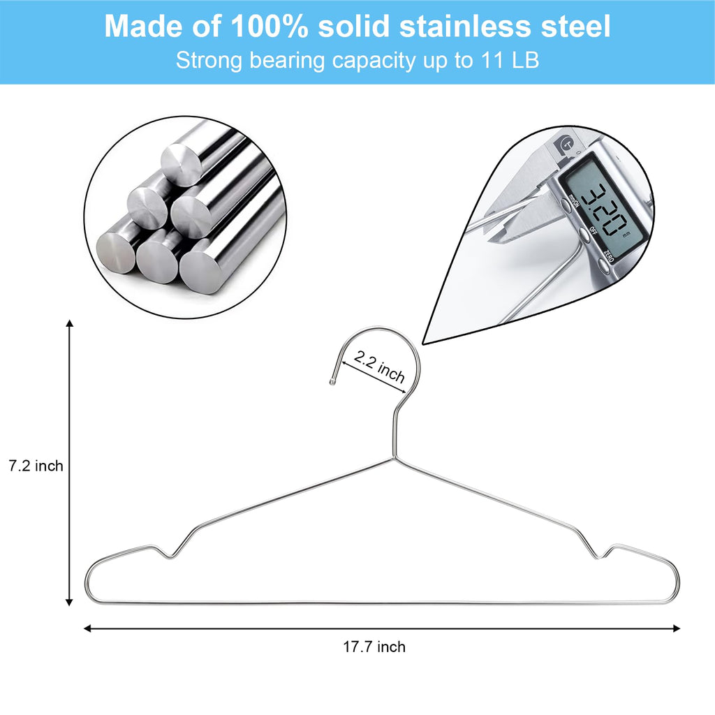Clothes Hangers Coat 50 Pack 17.7 Inch Large Bulk Wire Hanger Non-Slip Heavy Duty Clothing Hangers Metal Space Saving