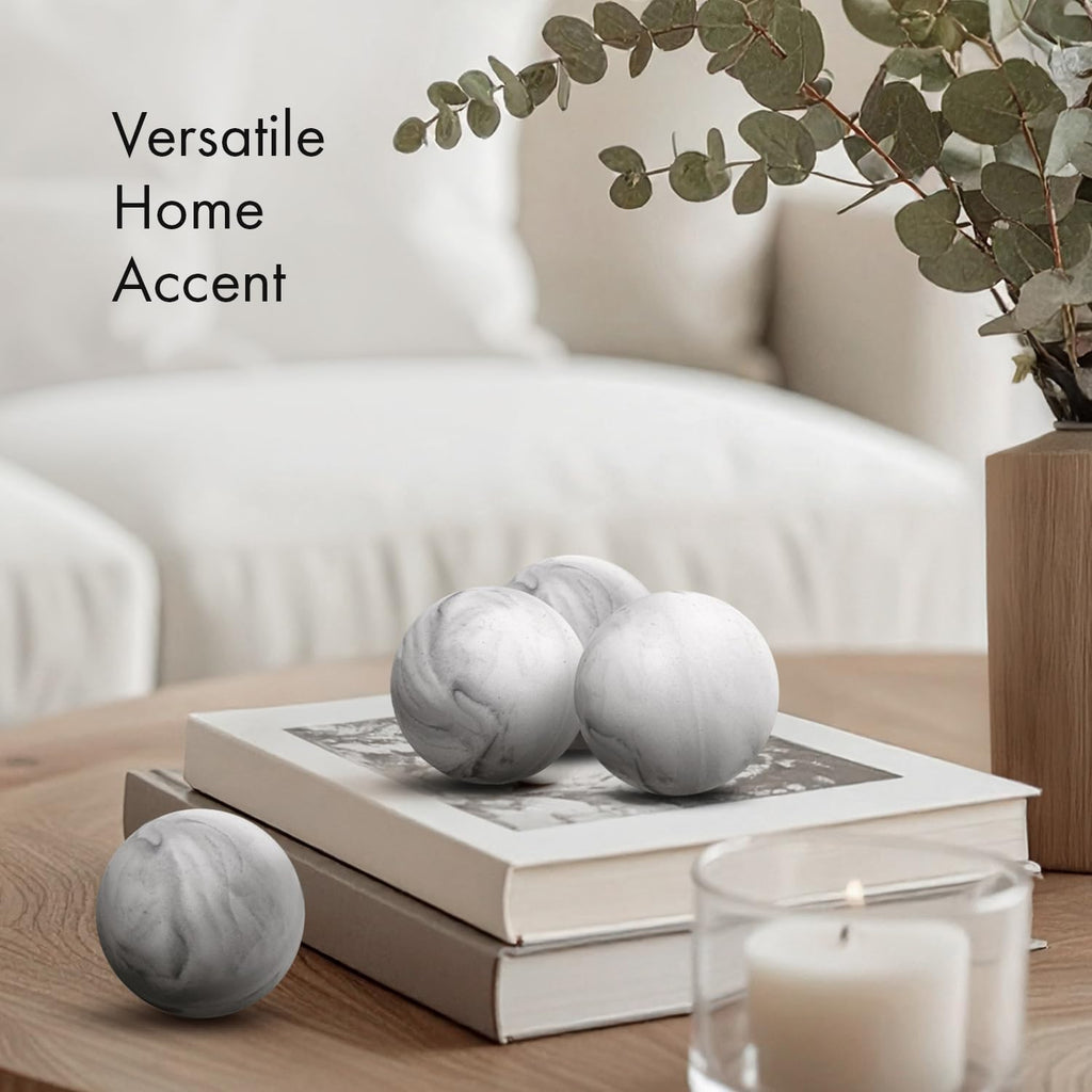 Black & White Small Set of 8 Marble Look Decorative Balls for Bowls - Decorative Orbs Spheres for Coffee Table