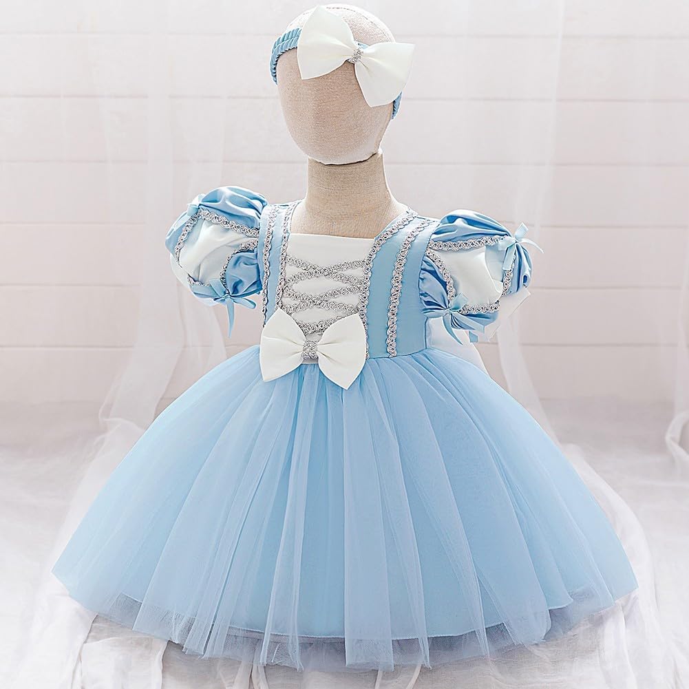 Girls Birthday Wedding Party Dresses w/Headwear Princess Bowknot Dress Christening Baptism Tutu Gown