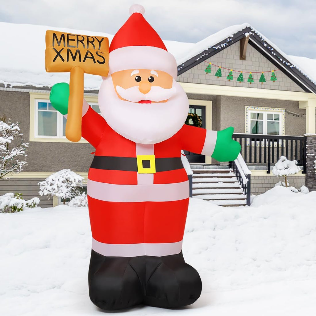 8 FT Christmas Inflatables Santa Claus Outdoor Decorations Blow Up Yard Santa Claus Holding Merry Xmas Sign with