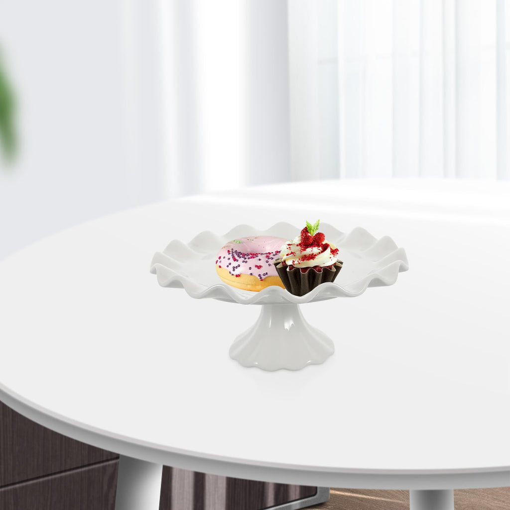 Ceramic Cake Stand White Decorative Dessert Display Plate Footed Wavy Edge Cake Stand for Snacks Cookies Fruit Salad