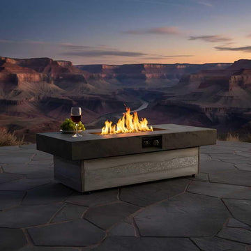 48x24 Adjustable Propane Fire Pit Table 50000 BTU Cement Grey | Converts from a warm fire pit to a sleek coffee table