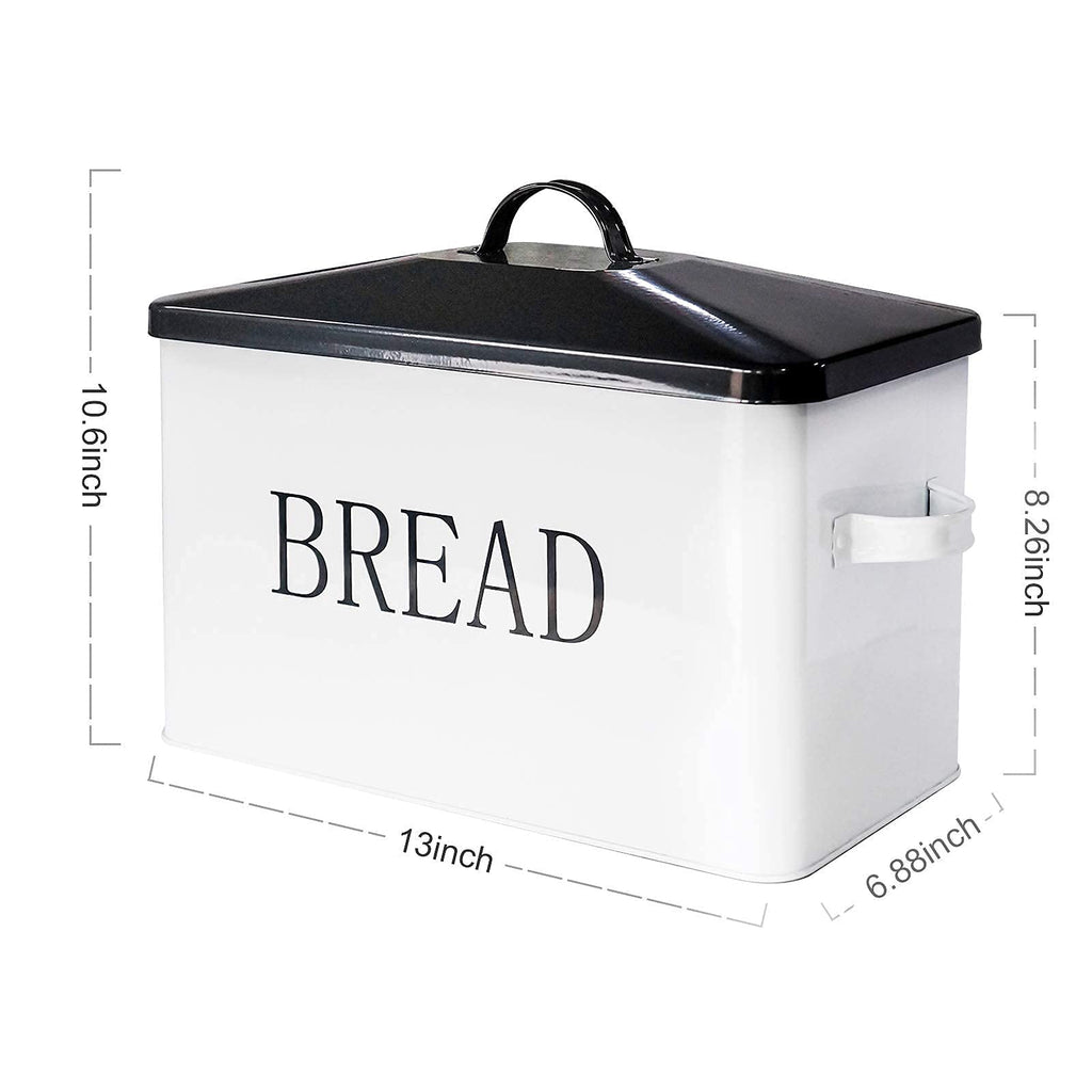 Metal with Lid Countertop Large Bread B Bread Food Snacks Storage Container Farmhouse BreadBox Grey Lid White Body