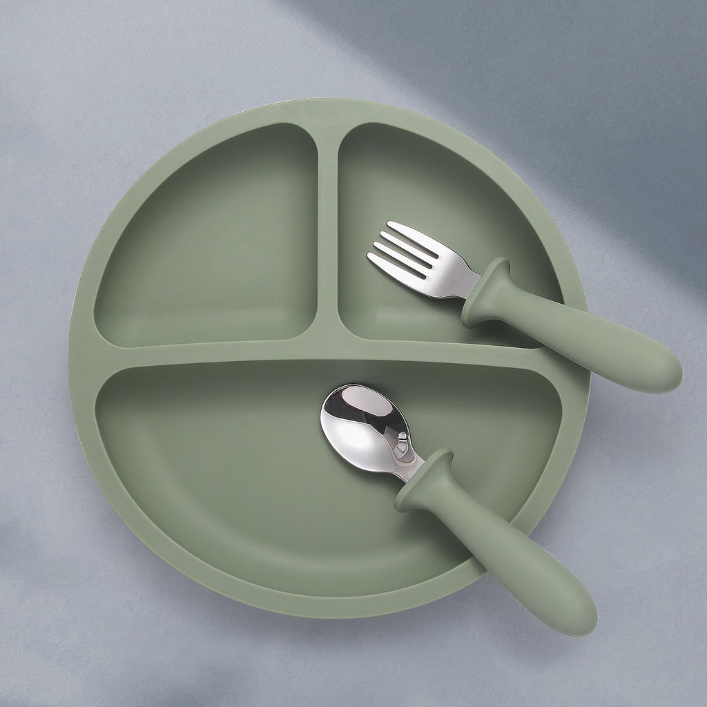 2 Pack Silicone Suction Plates for Baby, Spoons and Forks Set