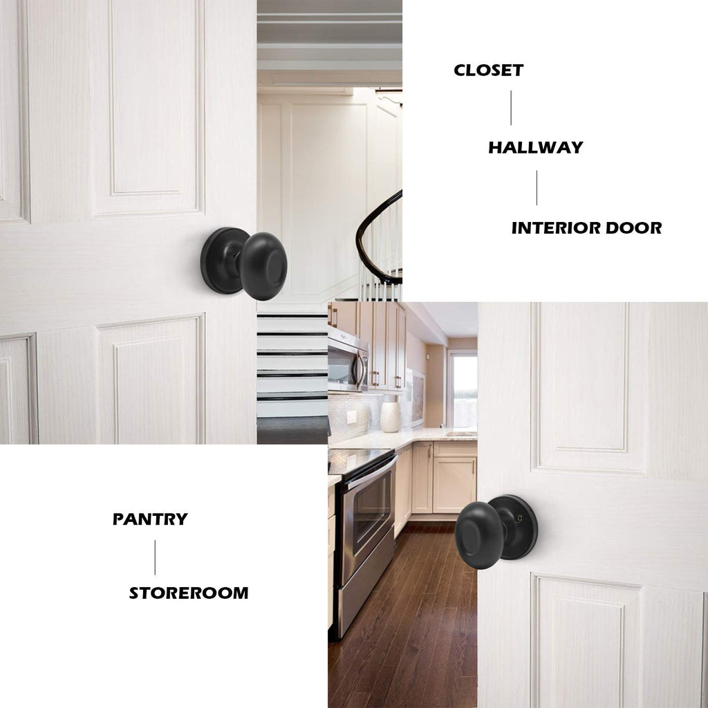 10 Pack Passage Door Knobs Matte Black Oval Door Knobs Interior Egg Shaped Door Knob and Handles for Closet Hallway
