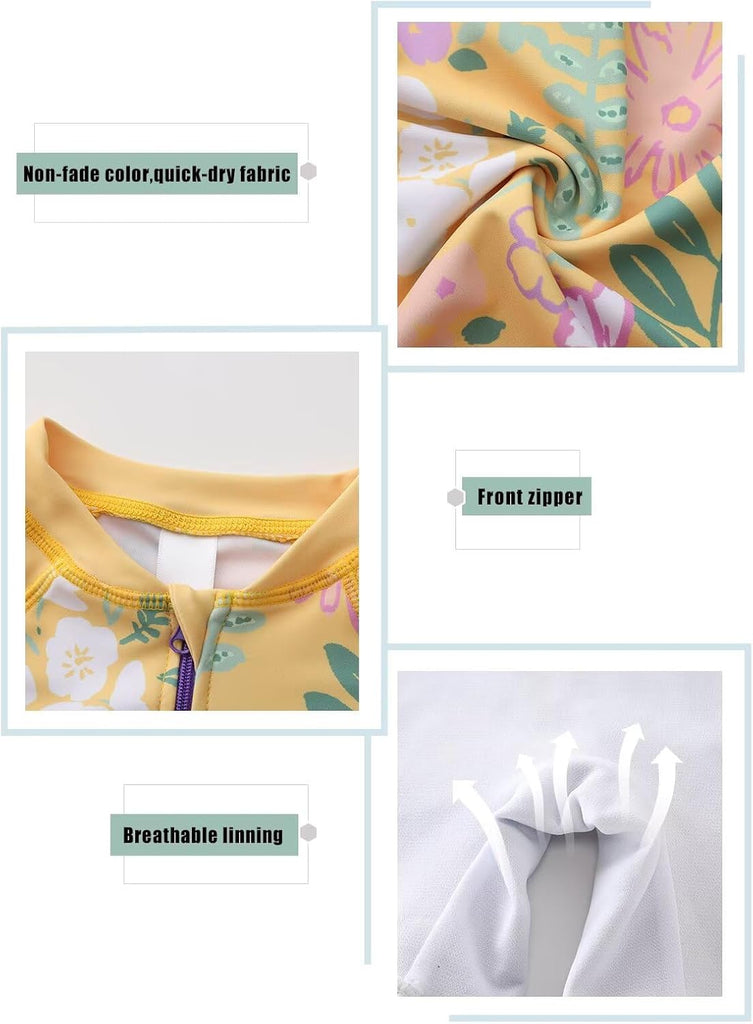 Girls Rash Guard Swimsuits One Piece Bathing Suits for Girls UPF 50+ Sun Protection Short Sleeve Sunsuits Zipper