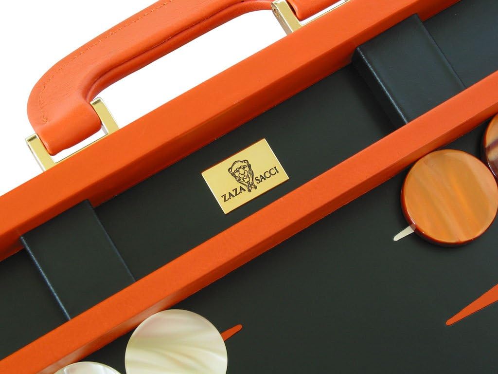 Leather Backgammon Set by - (20" Case, Board Game) - Orange