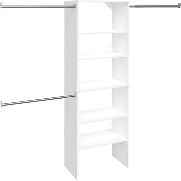 SuiteSymphony Wood Closet Organizer System, 25-Inch Starter Kit with Tower and 3 Hang Rods and Shelving, Adjustable