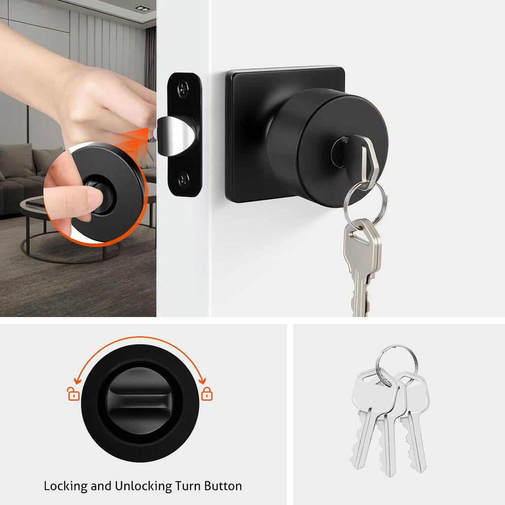 Matte Black Exterior Door Knobs Keyed-Alike, Door Lock 1 Pack