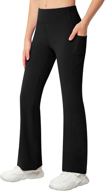 Girls Flare Yoga Pants with Pockets,Bell Bottom Wide Leg Athletic Leggings for Teen Kids5