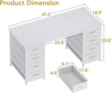48 Inch White Computer Desk with 8 Fabric Drawers, Modern Office Desk with Large Storage, Study, Gaming, White