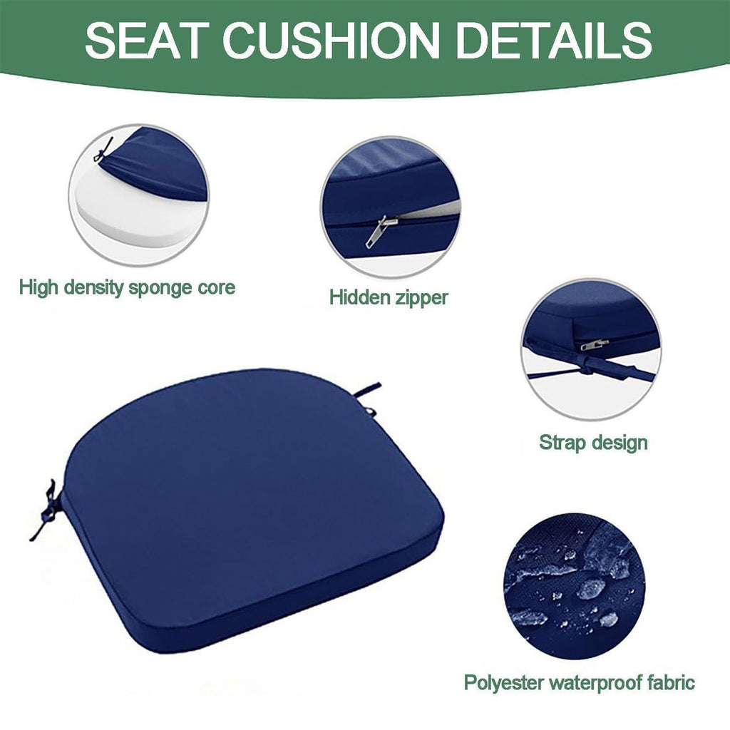 Waterproof Outdoor Chair Cushions Set of 4, Round Corner Seat Pads with Ties, 18.5 x 16 x 2 Inch, Khaki