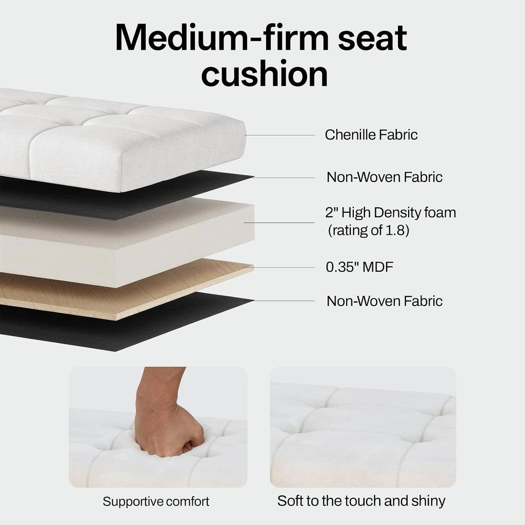 Solid Rubber Wood Shoe Bench, Soft Chenille Material Upholstered Seat, 770LB Load Capacity, Multi-Storage