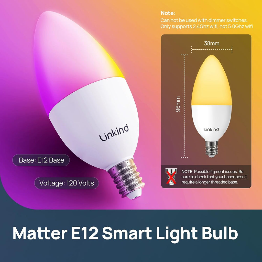 Matter B11 Smart Bulbs with E12 Base+Matter ST19 Smart Bulbs with E26 Base